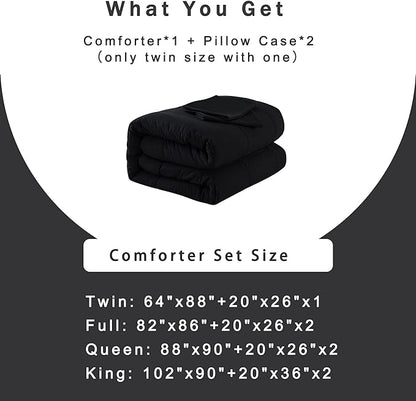 DOWNCOOL Full Size Comforter Sets -All Season Bedding Comforters with 2 Pillow Cases -3 Pieces Bed Set Down Alternative Comforter -Black Bedding Sets (82"x86")