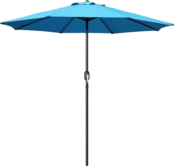 Blissun 9' Outdoor Patio Umbrella, Outdoor Table Umbrella, Yard Umbrella, Market Umbrella with 8 Sturdy Ribs, Push Button Tilt and Crank