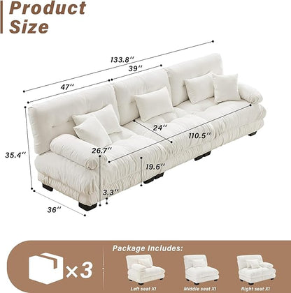 SoarFlash 133.8” Sectional Sofa 3 Seat Couch, L Shaped Modern Sofa with Solid Wood Legs, Couches Sofas for Living Room Apartment, Comfortable Small Couches for Small Spaces, White