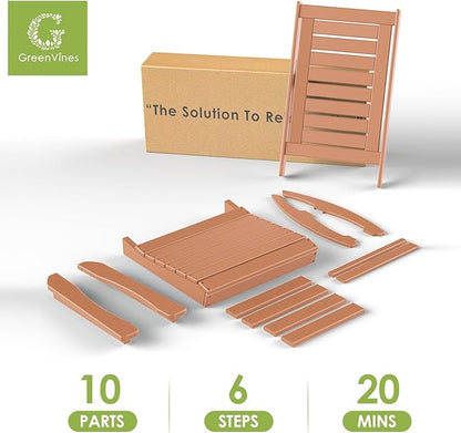 GREENVINES Outdoor Rocking Chairs | Set of 4 | Porch Rocker | HDPE Plastic | Teak | Oversized Rockers | High Back | Big & Tall | Ladder Back | for Patio Outside Backyard Balcony Garden