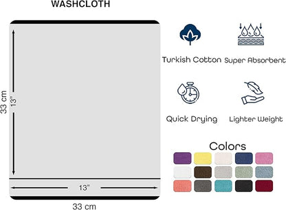 Hawmam Linen Luxury Cotton Washcloths 13x13 Inch - Large Hotel Spa Bathroom Face Towel | 12 Pack | White