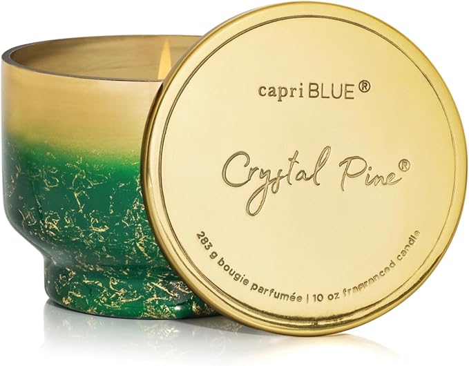 Capri Blue Crystal Pine Scented - Glimmer Inverted Jar Candles - Soy Candles - Holiday Candle with Emerald Green & Gold Ombre Glass Candle (10 oz)