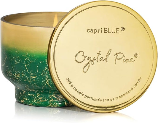 Capri Blue Crystal Pine Scented - Glimmer Inverted Jar Candles - Soy Candles - Holiday Candle with Emerald Green & Gold Ombre Glass Candle (10 oz)
