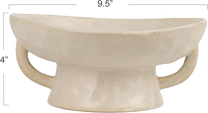 Creative Co-Op Stoneware Footed Pedestal/Bowl with Handles, Reactive Glaze Decorative Object, White