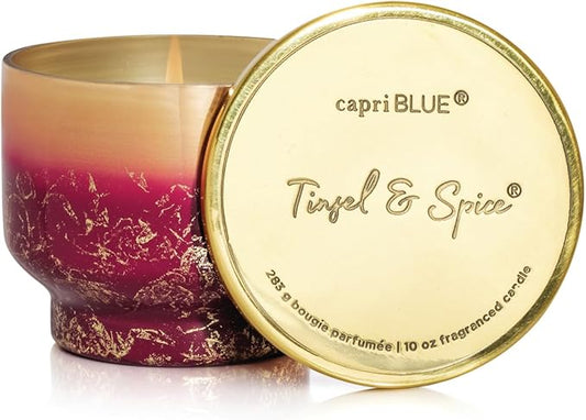 Capri Blue Tinsel & Spice Scented Candles for Home - Glimmer Inverted Jar Candles - Soy Wax Candles - Holiday Candle with Mulberry & Gold Ombre Glass Holder (10 oz)