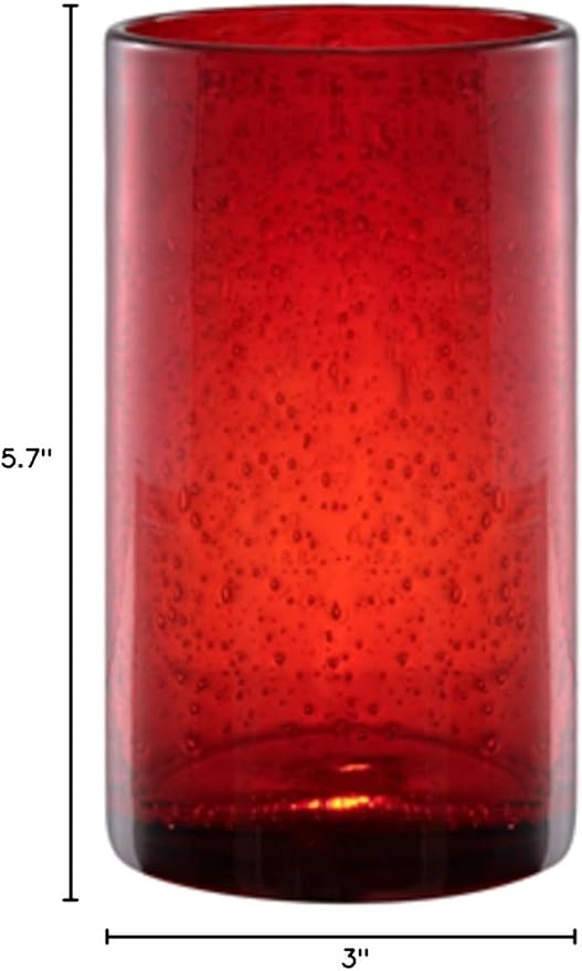 Artland 17oz Highball Tumbler, Set of 4 | Iris Seeded Design, Ruby Red | Drinking Glass for Parties and Everyday Use - Mojito, Whiskey, Cocktail | Glassware & Kitchenware Essentials