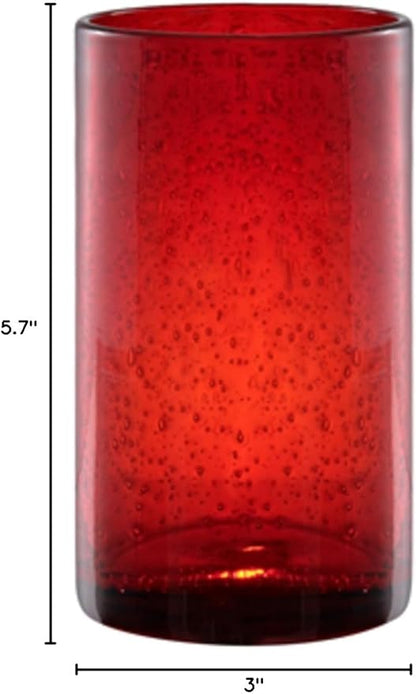 Artland 17oz Highball Tumbler, Set of 4 | Iris Seeded Design, Ruby Red | Drinking Glass for Parties and Everyday Use - Mojito, Whiskey, Cocktail | Glassware & Kitchenware Essentials