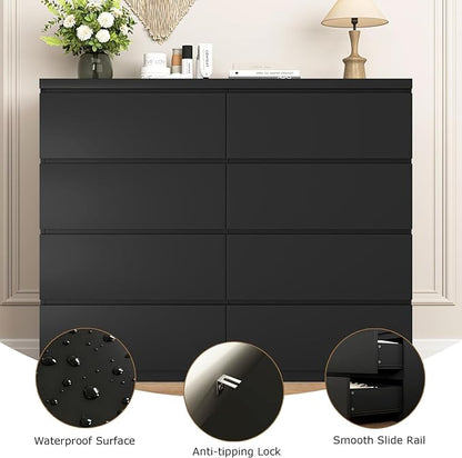 Dresser for Bedroom,Modern Large Wood Dresser,8 Chest of Drawers,Living Room,Hallway,Entryway,TV Stand Drawer Organizer(Black)