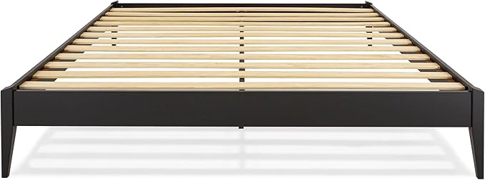 Bme Dinkee King Platform Bed Frame Wood 15 Inch - Solid Wood Bed Frame - Modern & Minimalist Style - 12 Strong Wood Slat Support - Easy Assembly - No Box Spring Needed - Black