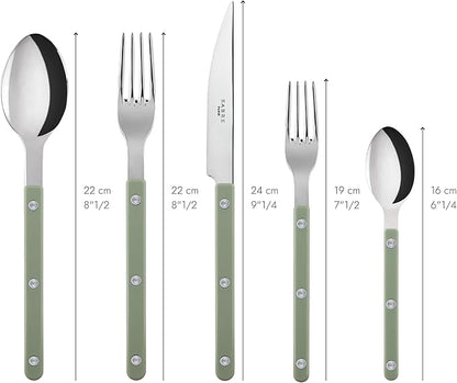 5-Piece Flatware Set - Bistrot Collection - Knife, Fork, Soup Spoon, Teaspoon & Dessert Fork - Stainless Steel & Nylon - Dishwasher Safe - Asparagus - Brilliant Finish