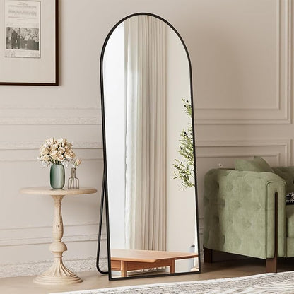 Arched Full Length Mirror, 64" x 21" Arch Floor Mirror with Stand, Full Length Wall Mirror Hanging or Leaning Arched-Top Full Body with Stand for Bedroom, Dressing Room, Black