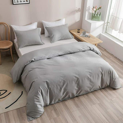 CLOTHKNOW Grey Queen Comforter Set 3Pcs Light Gray Bedding Comforter Sets All Season Men Women Comforter Silver Comforter with 2 x Pillow Cases