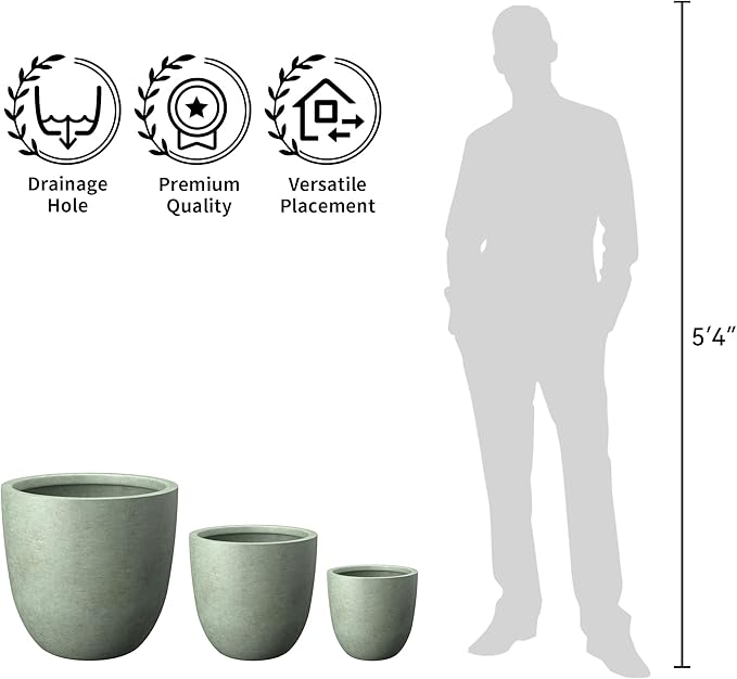 Kante 14 Inch Dia Round Concrete Planter, Indoor Outdoor Large Plant Pot with Drainage Hole and Rubber Plug for Home Patio Garden, Mint Green