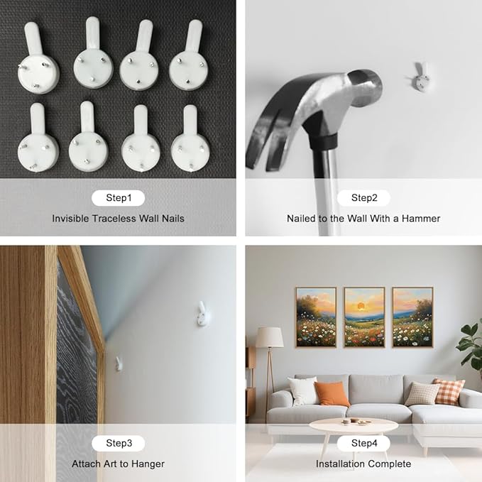 HOURIA Boho Sunrise Wildflower Framed Canvas Wall Art Set,Watercolour Nature Inspired Landscape Wall Decor,Colorful Floral Scenery Artwork,Modern Art Prints for Living Room,Bedroom,Farmhouse-16"x24"x3