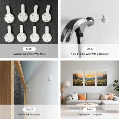 HOURIA Boho Sunrise Wildflower Framed Canvas Wall Art Set,Watercolour Nature Inspired Landscape Wall Decor,Colorful Floral Scenery Artwork,Modern Art Prints for Living Room,Bedroom,Farmhouse-16"x24"x3