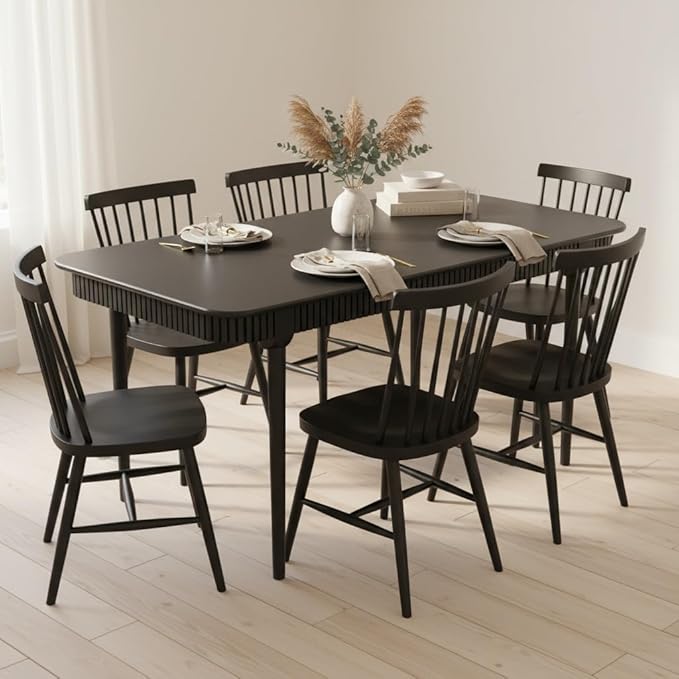 LukeAlon Mid-Century 63 Inch Solid Wood Dining Table for 4-6, Retro Farmhouse Kitchen Table with Large Tabletop, Modern Table for Dining Room, Living Room, Kitchen, Black