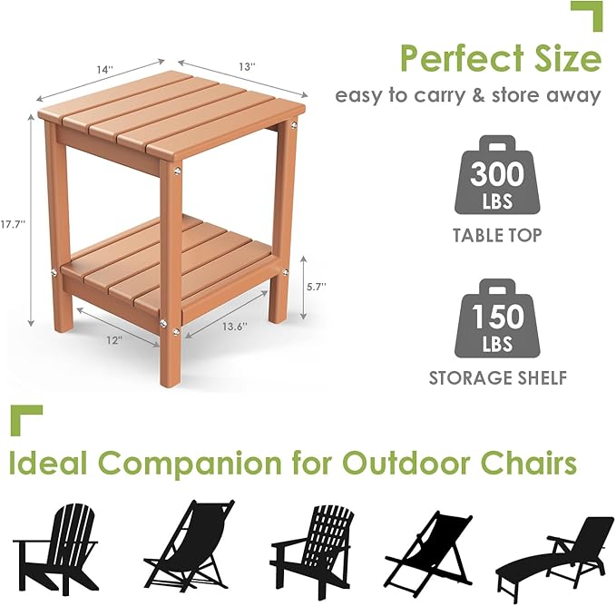 GREENVINES Outdoor Rocking Chair Set | 3-Piece | 2 Rocking Chairs with 1 Side Table | Porch Rocker | HDPE Plastic | Teak | Patio Furniture Sets | High Back | Big & Tall | Ladder Back