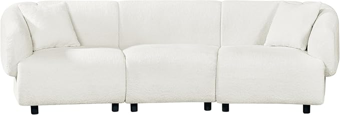 Merax 98.5" Modern 3 Seater Curved Sofa, Luxury Boucle Fabric Sofa, Minimalist Cozy Cloud Couch for Living Room, Bedroom, Apartment, Home Office, Beige
