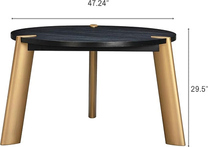 NTC Tribase 47 Inch Modern Design, Round Dinner Table for Dining Room, Living Room Furniture, Effortless Assembly, Burnt Black