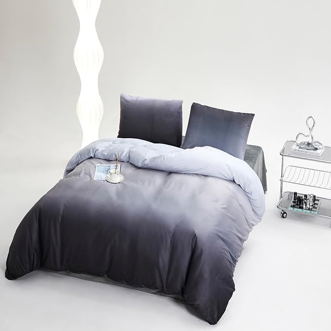 CLOTHKNOW Grey White Fluffy Comforter Set King Velvet Bedding Comforter Sets Soft Gray Comforter and 2 x Pillow Cases
