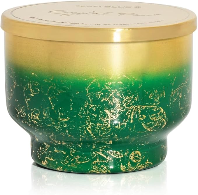 Capri Blue Crystal Pine Scented - Glimmer Inverted Jar Candles - Soy Candles - Holiday Candle with Emerald Green & Gold Ombre Glass Candle (10 oz)