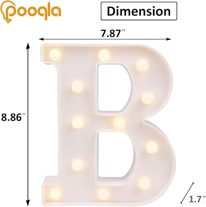 Pooqla LED Marquee Letter Lights, Warm White and Cool White Decorative Lighted Letters, Light Up Alphabet Letters for Boys Girls, Party, Wedding, Bar, Night Light, Birthday Decoration, Letter B