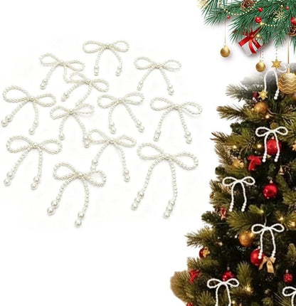 Christmas Bows Ornaments, Champagne Gold Glitter Rhinestone Bow Ornaments with Twist Ties, Sparkly Christmas Tree Bow Topper Decorations for Wreaths, Garland, Gift Wrapping (Silver)