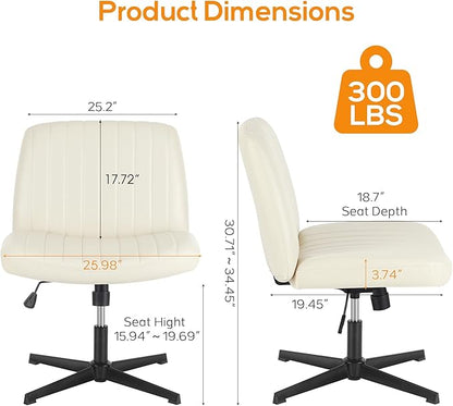 DUMOS Criss Cross Chair Legged Office Wide Comfy Desk Seat, No Wheels Armless Computer Task Seating, Swivel Vanity Home Height Adjustable