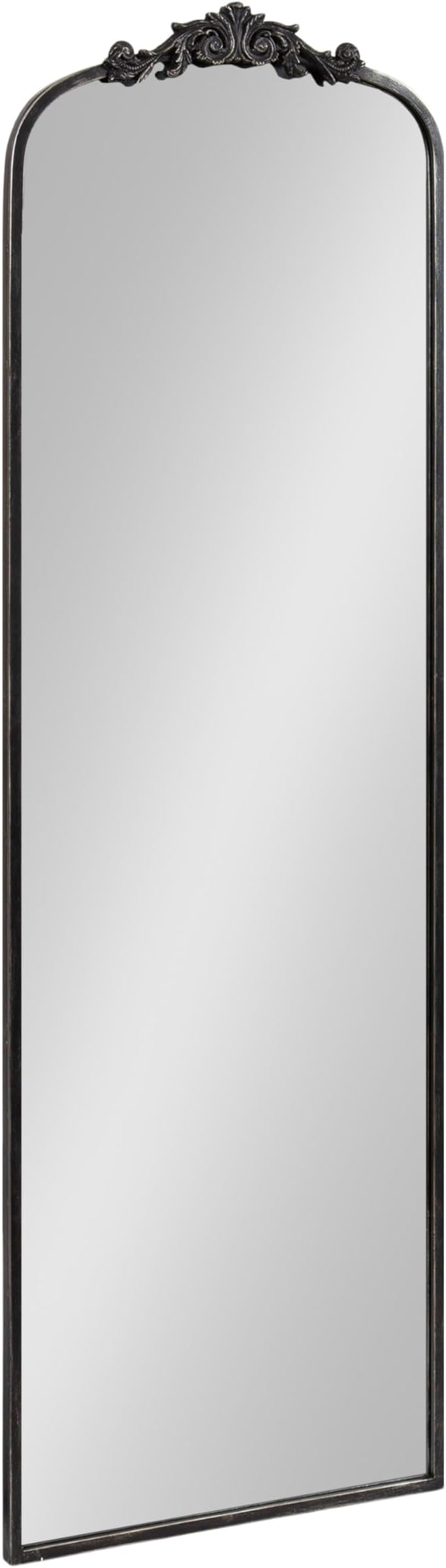Kate and Laurel Arendahl Vintage Arched Tall Panel Mirror, 18 x 58, Antique Black, Traditional Baroque Full Length Mirror with Ornate Garland Inspired Crown for Bedroom Body Mirror Decor