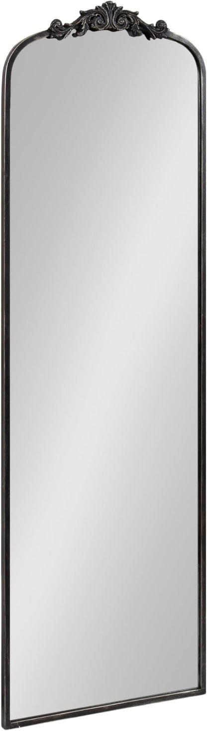 Kate and Laurel Arendahl Vintage Arched Tall Panel Mirror, 18 x 58, Antique Black, Traditional Baroque Full Length Mirror with Ornate Garland Inspired Crown for Bedroom Body Mirror Decor