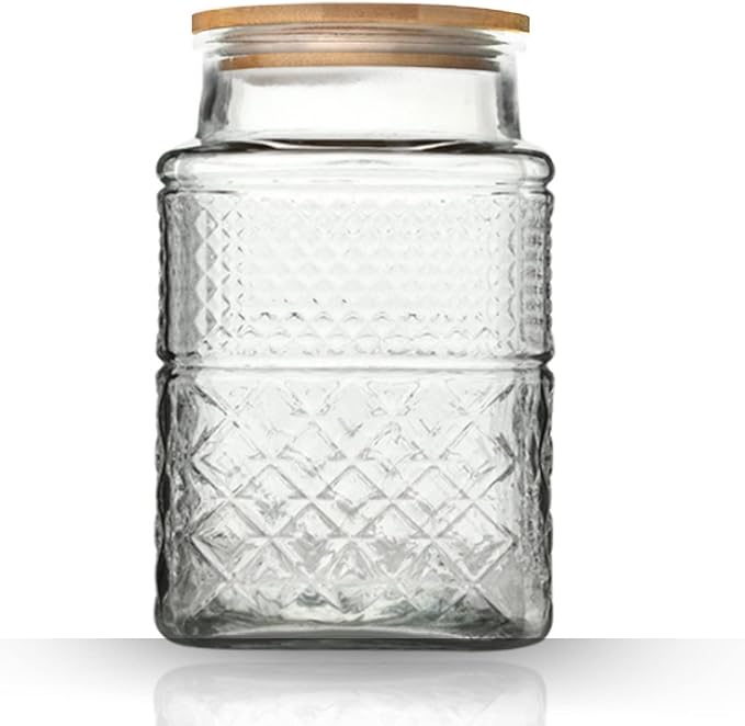 Large Glass Storage Jar, 60 FL OZ Glass Food Storage Containers with Bamboo Lid, Kitchen Containers Cereal Canisters Decorative Jar for Candy Snack Cookies Coffee Tea Nuts Airtight Jars