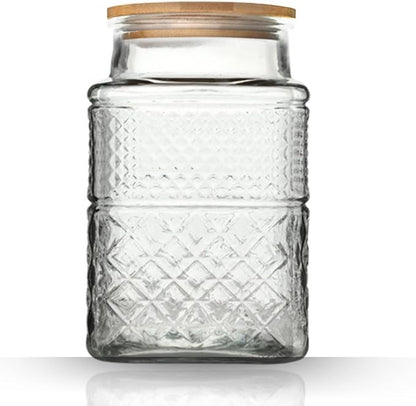 Large Glass Storage Jar, 60 FL OZ Glass Food Storage Containers with Bamboo Lid, Kitchen Containers Cereal Canisters Decorative Jar for Candy Snack Cookies Coffee Tea Nuts Airtight Jars