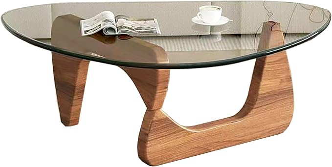 Modern Glass Coffee Table for Living Room, Small mid Century Coffee Table, Stylish Coffee Tables Suitable for Bedroom Living Room Reception Office Tables（Walnut/Transparent，Small）