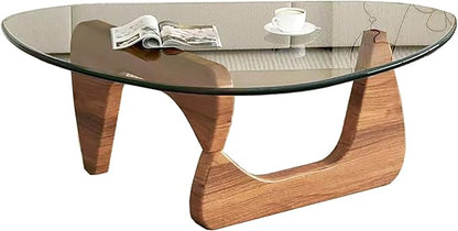 Modern Glass Coffee Table for Living Room, Small mid Century Coffee Table, Stylish Coffee Tables, Suitable for Bedroom Living Room Reception Office Tables（Walnut/Transparent，Medium）