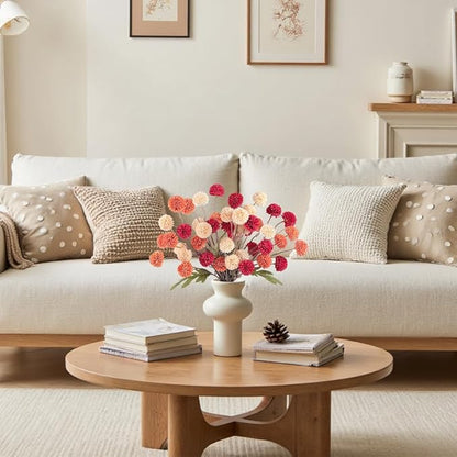 Fall Faux Kiku Flowers 10 Stems & 2 Eucalyptus,Fake Mums Flower Plants Artificial Chrysanthemums Mini Ball Floral for Table Centerpieces,Silk Fall Faux Mums Flower for Vase Wedding Arrangements Decor
