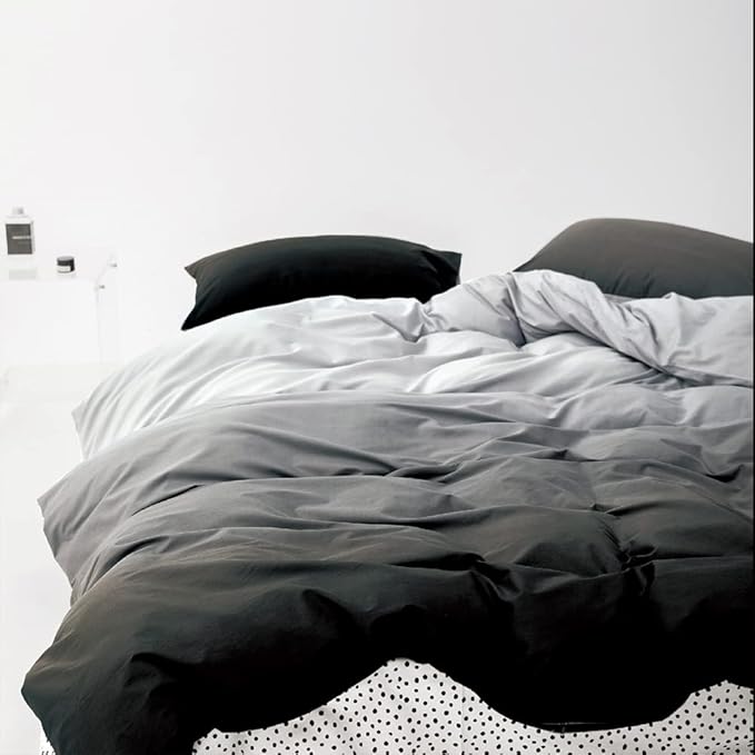 Pureant White Grey Gradient Comforter Sets Queen Women Men Solid White and Grey Bedding Comforters Cotton Modern Plain Dark Gray Gradient Quilts Watercolor Art Bedding Soft Sliver Grey Blankets Warm