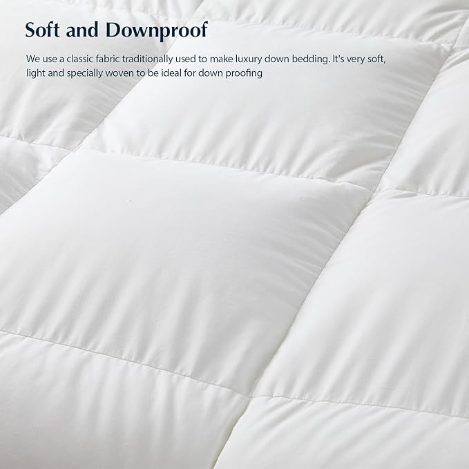 Pacific Coast Goose Feather Down Fiber Comforters Queen Size, Extra Fluffy White Duvet Insert, Ultra-Soft, Breathable, All Season Hotel Luxury Bedding Comforters, 8 Corner & Center Loops (90"x90")