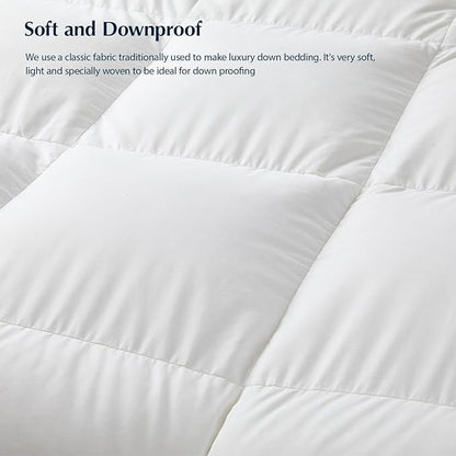 Pacific Coast Goose Feather Down Fiber Comforters Queen Size, Extra Fluffy White Duvet Insert, Ultra-Soft, Breathable, All Season Hotel Luxury Bedding Comforters, 8 Corner & Center Loops (90"x90")