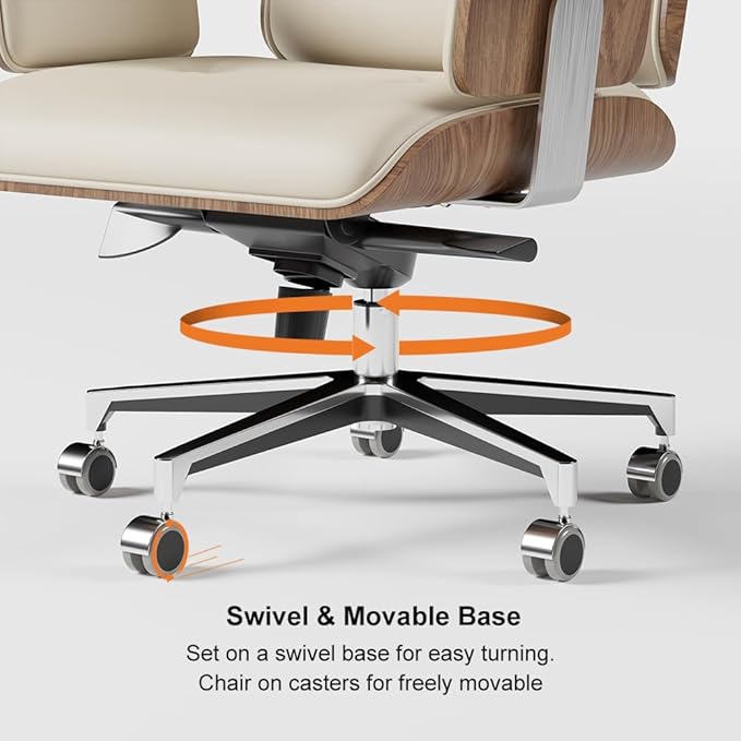 homary Modern Home Office Chair, High Back Swivel Desk Chair, Faux Leather Ergonomic Task Chair with Adjustable Height & Rolling Base, White