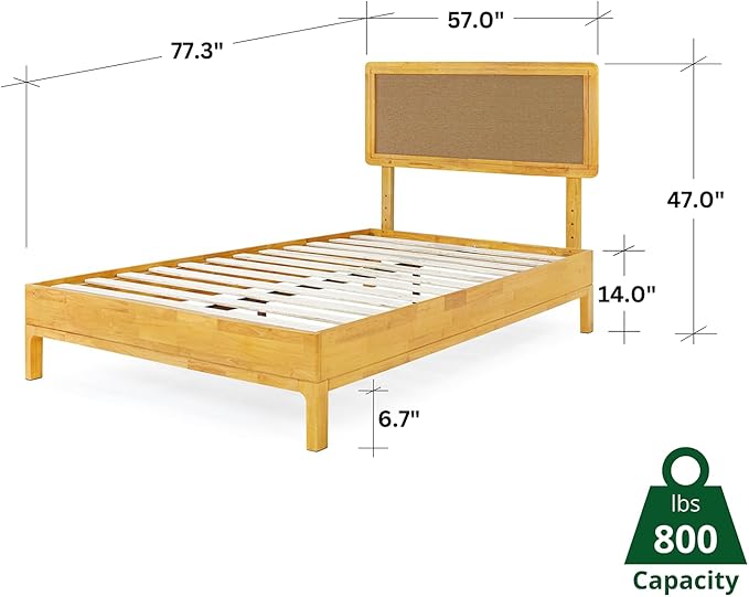 Bme Nipe 14 Inch Bohemian Bed Frame with Adjustable Woven Headboard - Rustic & Vintage Unique Style with Acacia Wood - No Box Spring Needed - Easy Assembly - Full, Natural