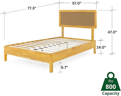 Bme Nipe 14 Inch Bohemian Bed Frame with Adjustable Woven Headboard - Rustic & Vintage Unique Style with Acacia Wood - No Box Spring Needed - Easy Assembly - Full, Natural