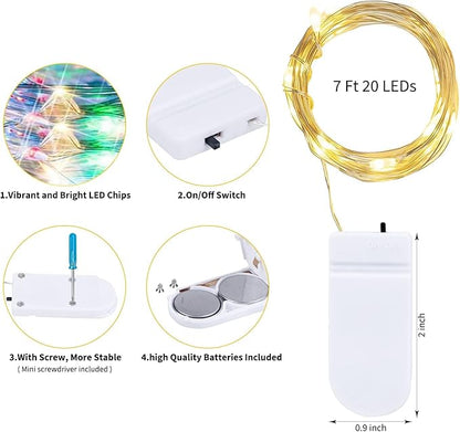 Brightown 12 Pack Multi-Color Fairy Lights Battery Operated - 7ft 20 LED Waterproof Micro Firefly Lights for Christmas Decor, DIY Craft, Wedding Table Centerpieces, Flowers