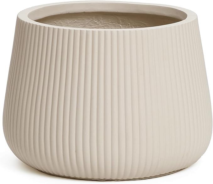 LuxenHome 15.5" Dia Round Planter, Large Indoor Outdoor Plant Pot with Drainage Hole and Rubber Plug, Handmade Modern Off-White Ripped Concrete Planter Pot, Flower Pot for Home Garden Patio Porch