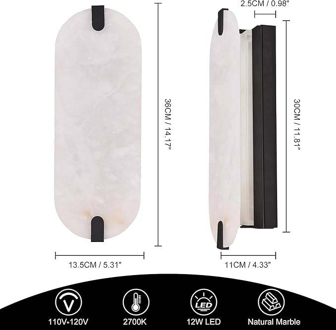ZEROUNO 14.2 inch Alabaster Wall Sconces, Natural Marble Wall lamp,Dimmable Alabaster Wall Light Fixtures for Stairs Bathroom Living Room Bedroom or Vanity,Hallway