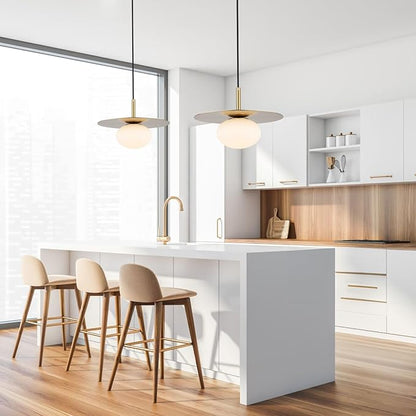 Modern Globe Pendant Lighting Set of Two Milky White Glass Shade Brass Gold Farmhouse Pendant Light 11.81" Dome Industrial Hanging Ceiling Light Fixture Kitchen Island Dinning Room Bedroom