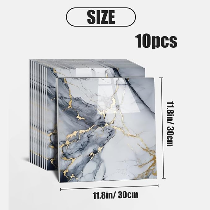 Thick 10pcs Marble Peel and Stick Backsplash Surface Waterproof Wall Panels,Self-Adhesive Marble PVC Foam Wall Panels for Kitchen, Bathroom - 11.8"x11.8" Kitchen Tile(Not Real Tiles,Blue)