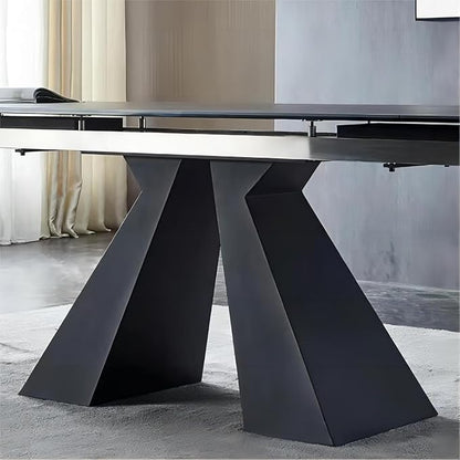Extendable Dining Table for 8-12 Seat Flexible Stretch Tabletop Made from Sintered stone Tempered Glass Solid Carbon Steel Base, Dark Grey