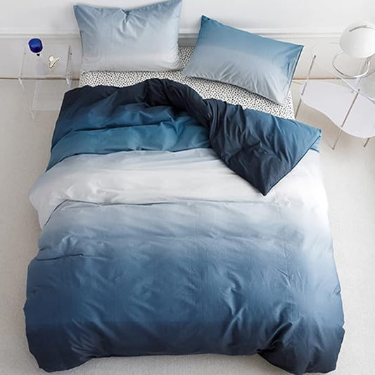 Pureant Blue White Gradient Comforter Sets California King Solid Ocean Sea Blue Bedding Comforters Cal King Modern Plain White and Sky Blue Gradient Soft Quilts Farmhouse Abstract Art Watercolor Bed