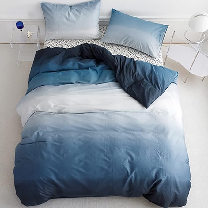 Pureant Blue White Gradient Comforter Sets King Solid Ocean Sea Blue Bedding Comforters Cotton Modern Plain White and Sky Blue Gradient Soft Quilts Farmhouse Abstract Art Watercolor Comforters Warm