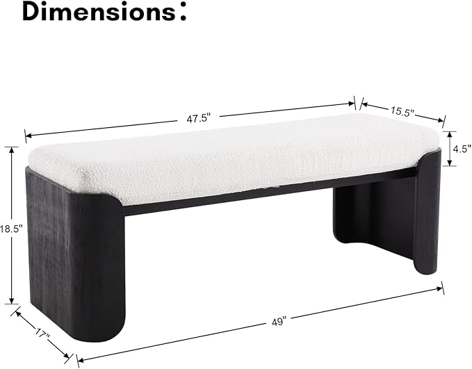 DUOMAY Modern Sherpa Bedroom Bench, 49" Wide Long Entryway Bench with Solid Wood Legs Upholstered Dining Bench Ottoman for Living Room Indoor, White